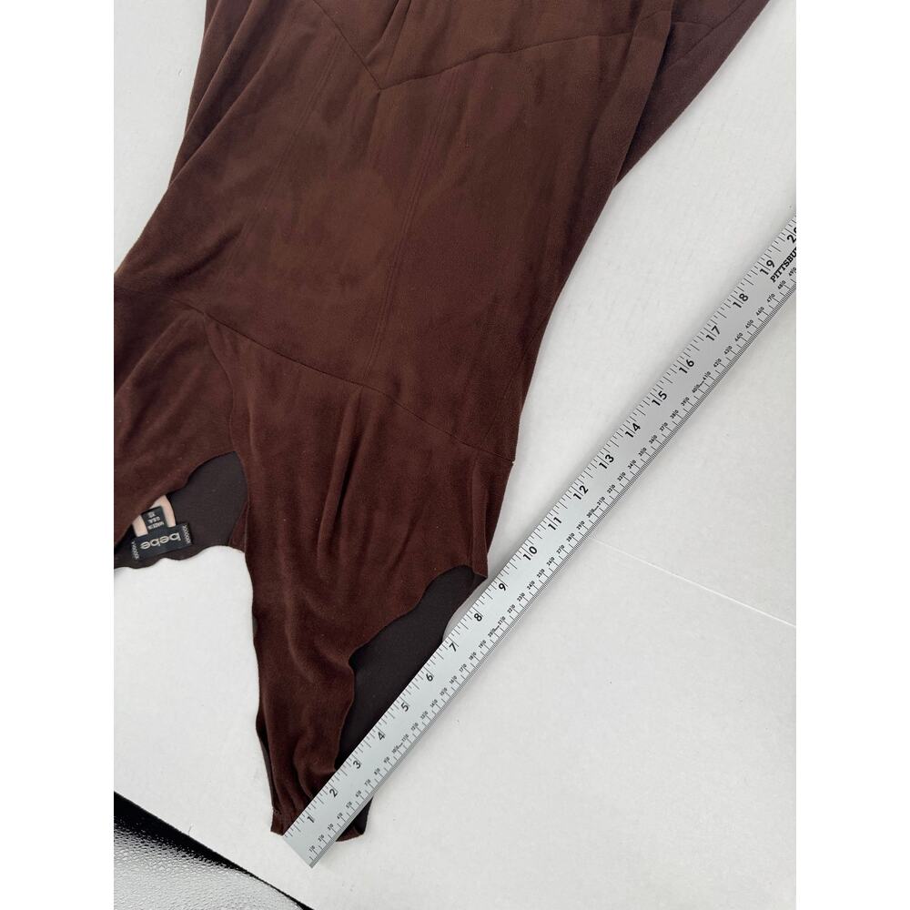 Bebe Vintage Y2K Brown Faux Suede Maxi Dress XS Tiered Ruffle Bodycon Made USA - Picture 10 of 10